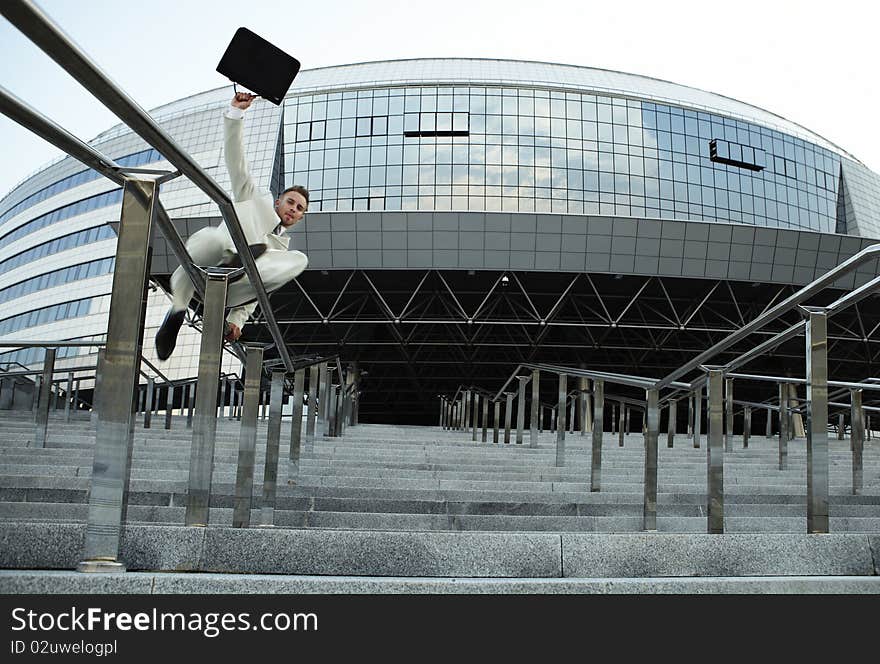 Businessman portrait on stairs