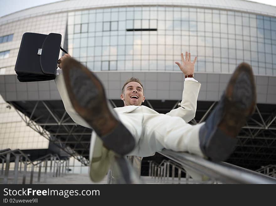 Businessman portrait on stairs