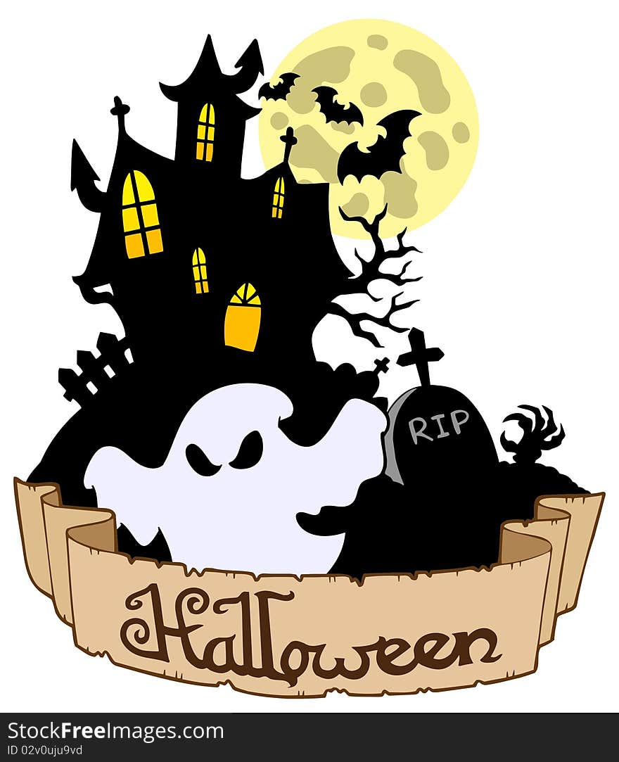 Halloween theme with ghost - illustration.