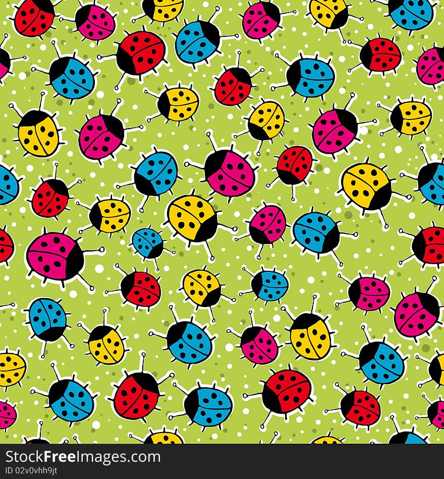 Green background with  ladybirds