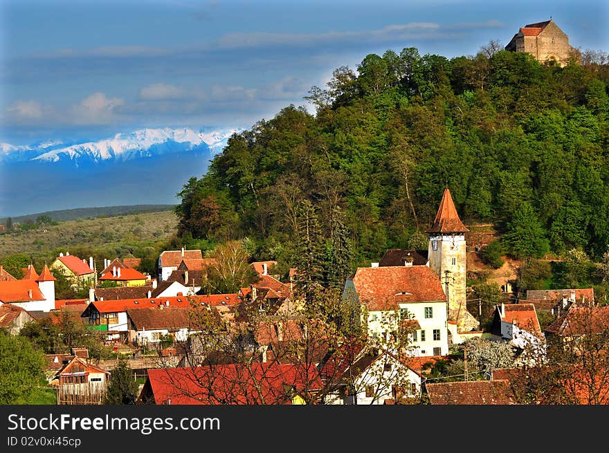 Beautiful view over a german based village in romania, Cisnadioara. Beautiful view over a german based village in romania, Cisnadioara