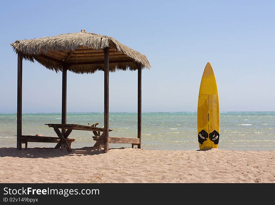 Surfboard And Beach Hut