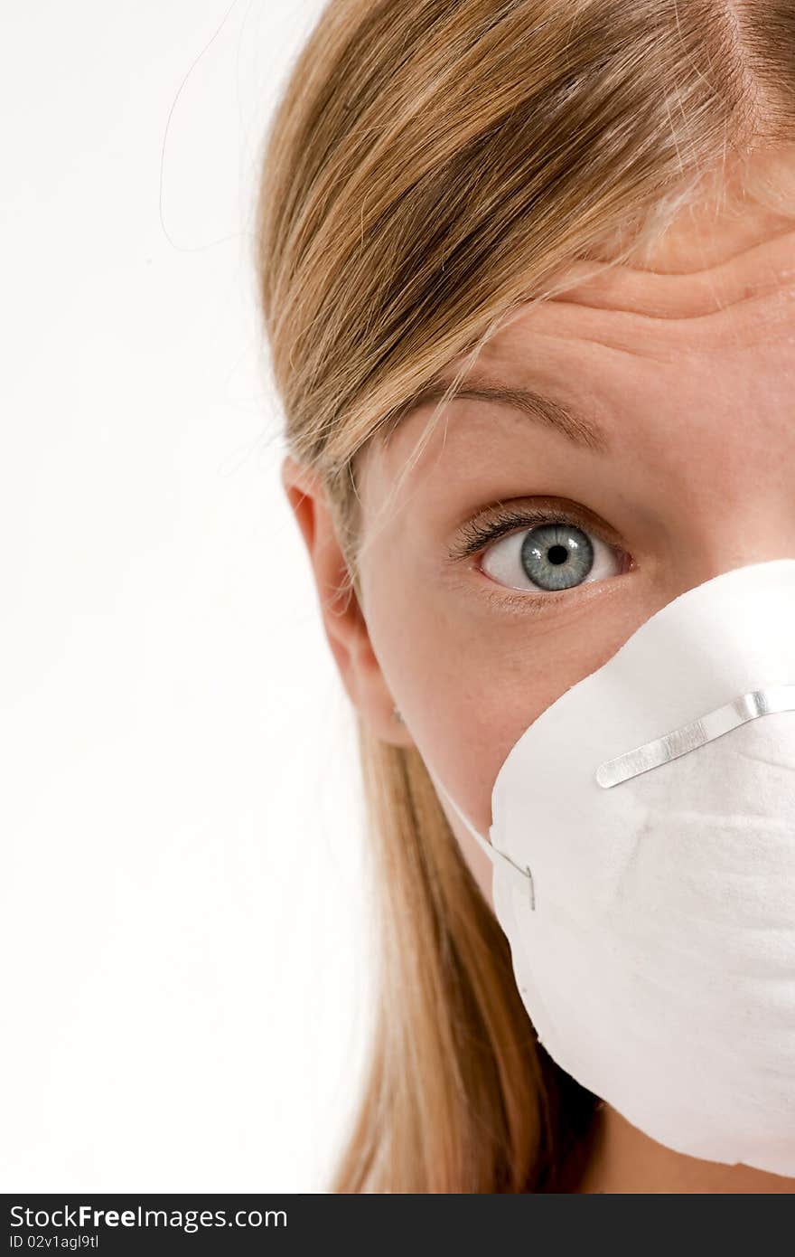 Young blond woman with protecting mask. Young blond woman with protecting mask