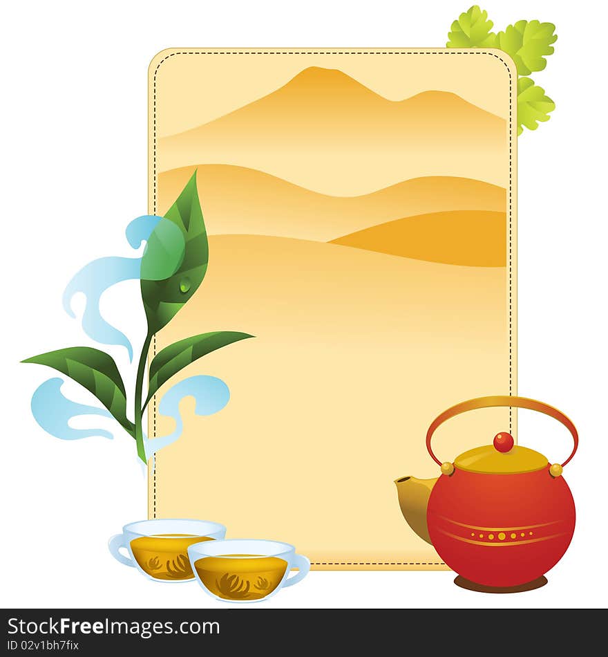 Tea menu cover with cup and mint