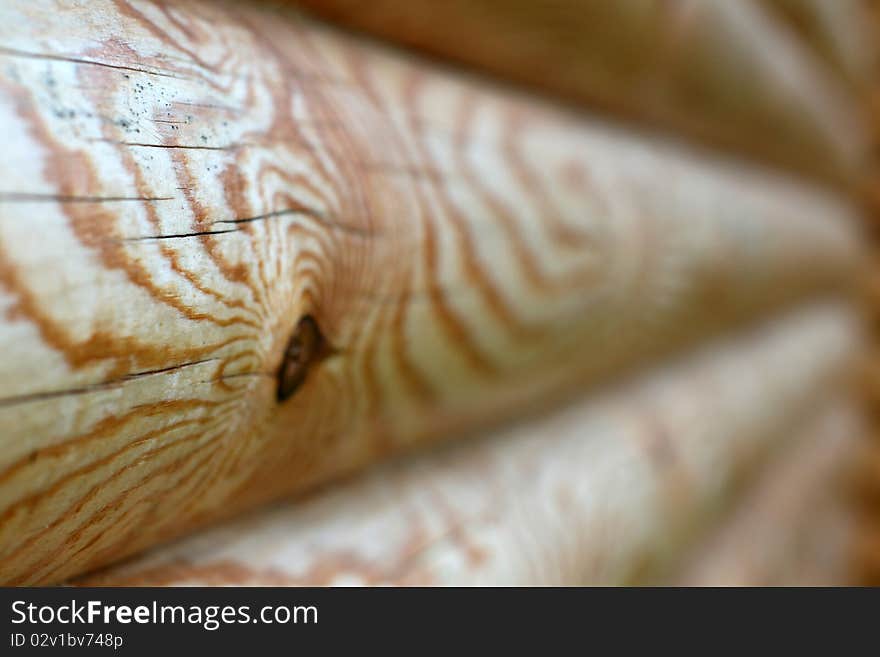 Logs of wooden house close up