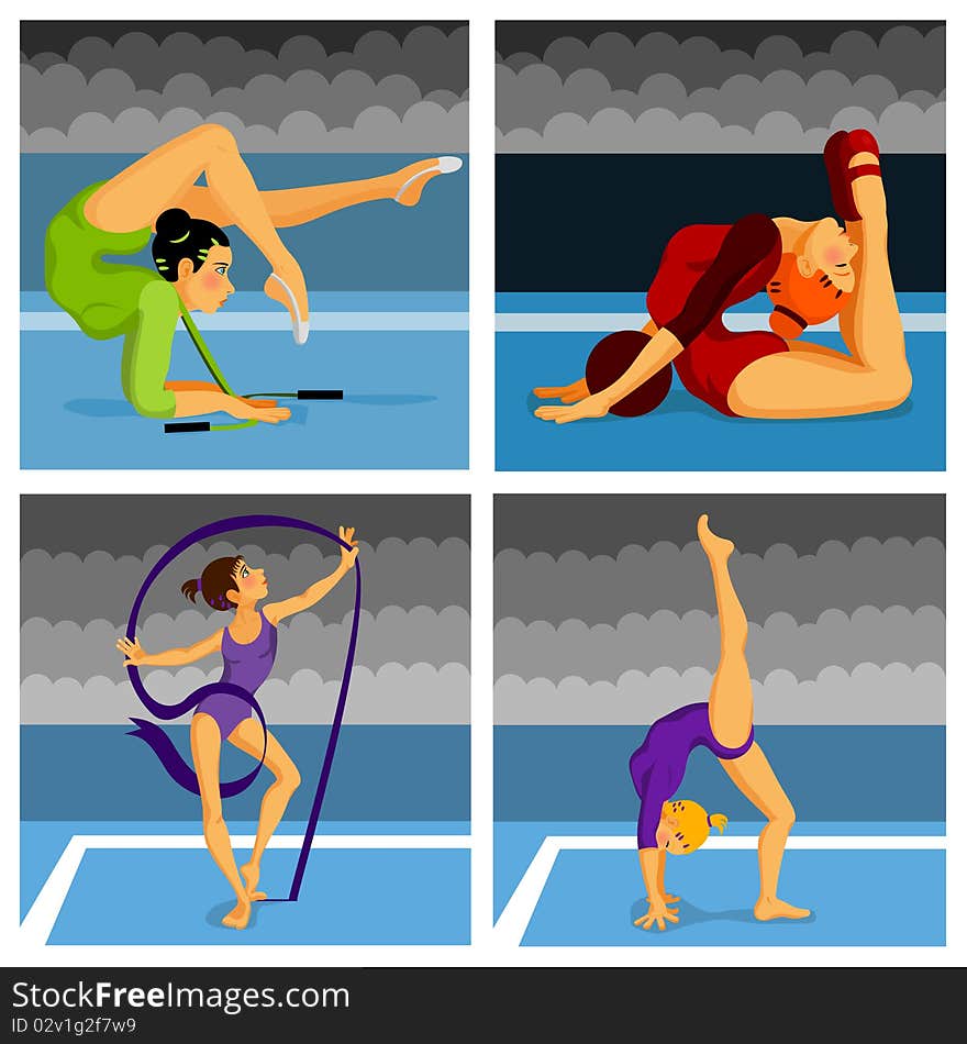 Set of athletic women illustration vector. Set of athletic women illustration vector