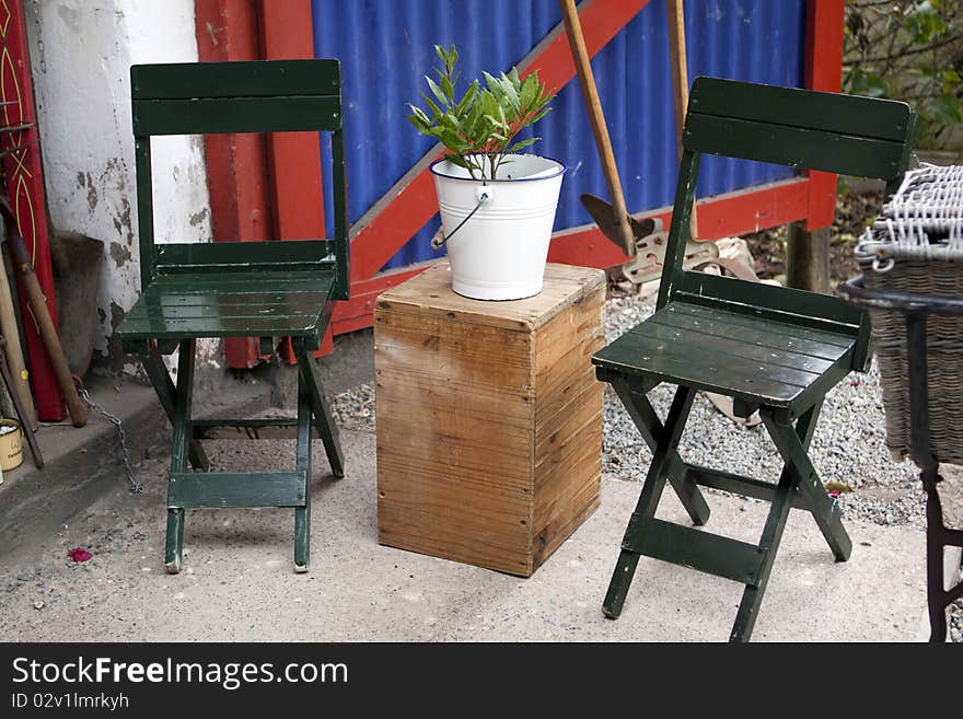 Two green chairs