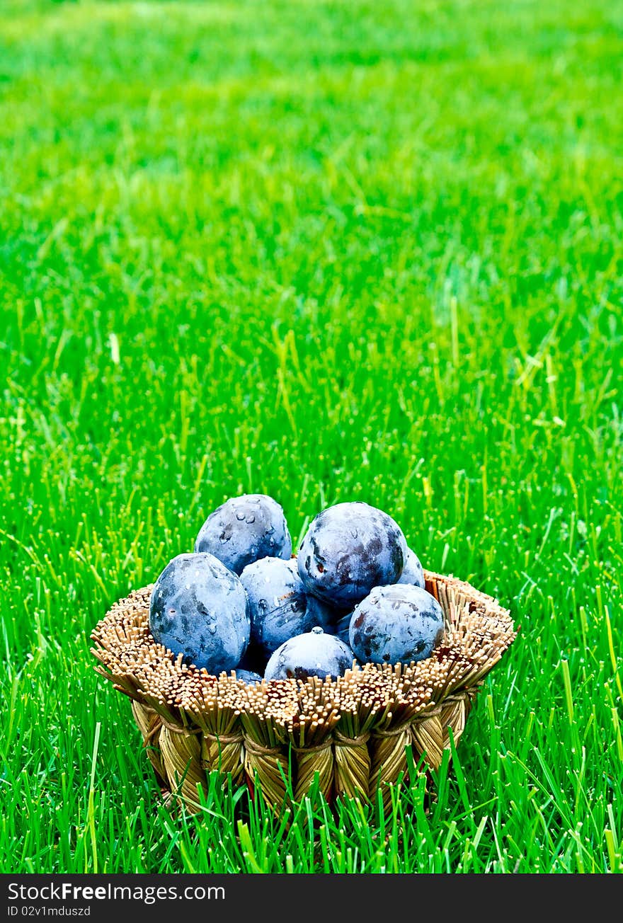 Plums in a wicker basket