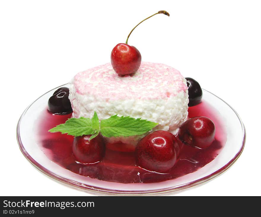 Curd Pudding Dessert With Cherry Jam