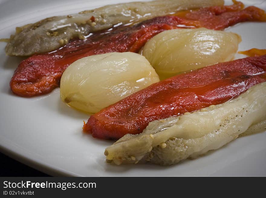 Roasted peppers and onions.