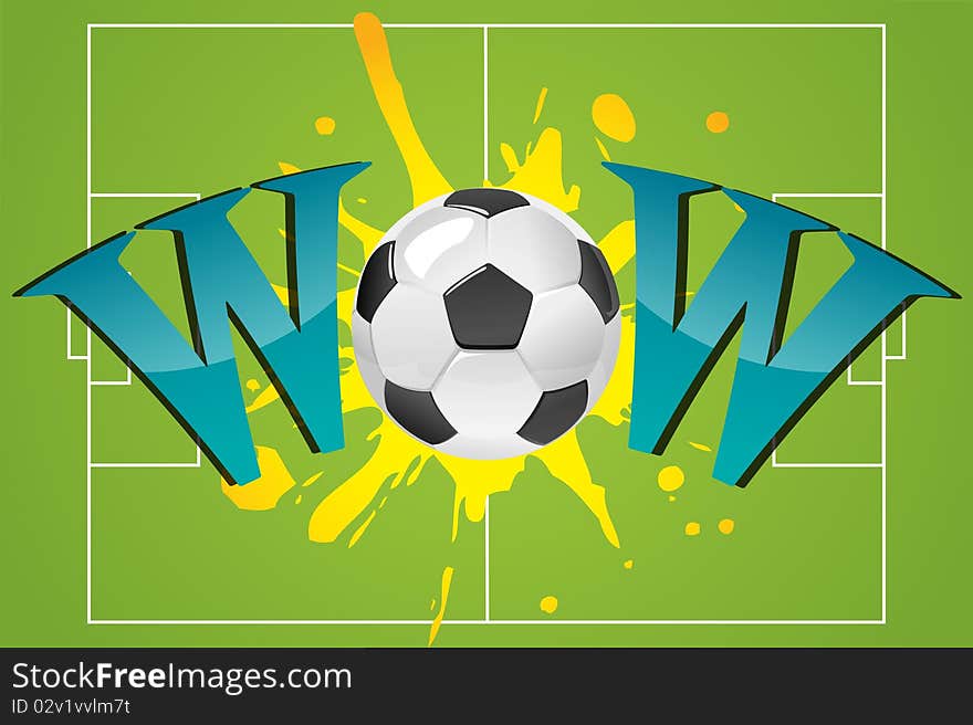 Illustration of wow with soccer ball on soccer field background