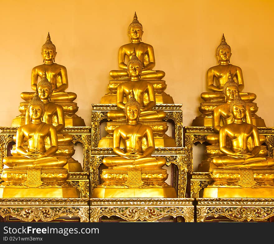 Nine golden buddha in bangkok thailand