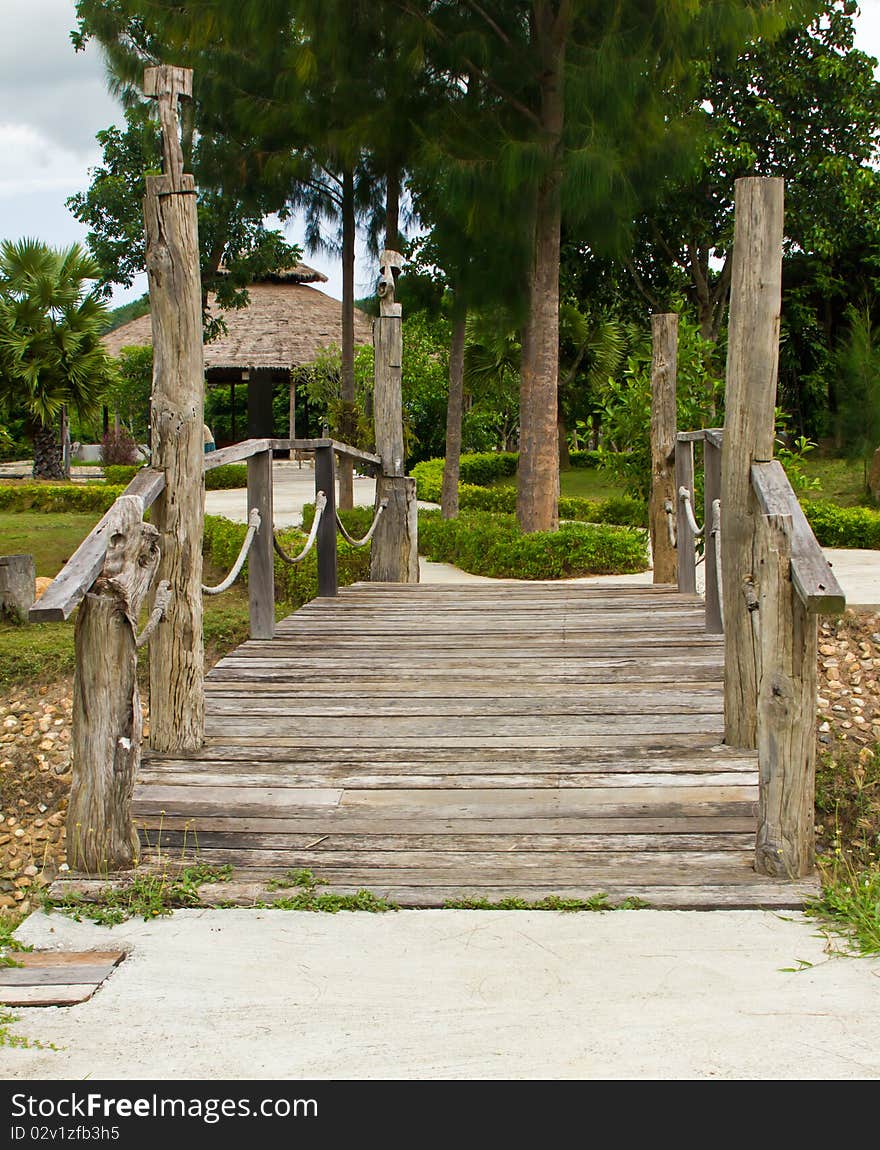 Wooden bridge in resort thailand