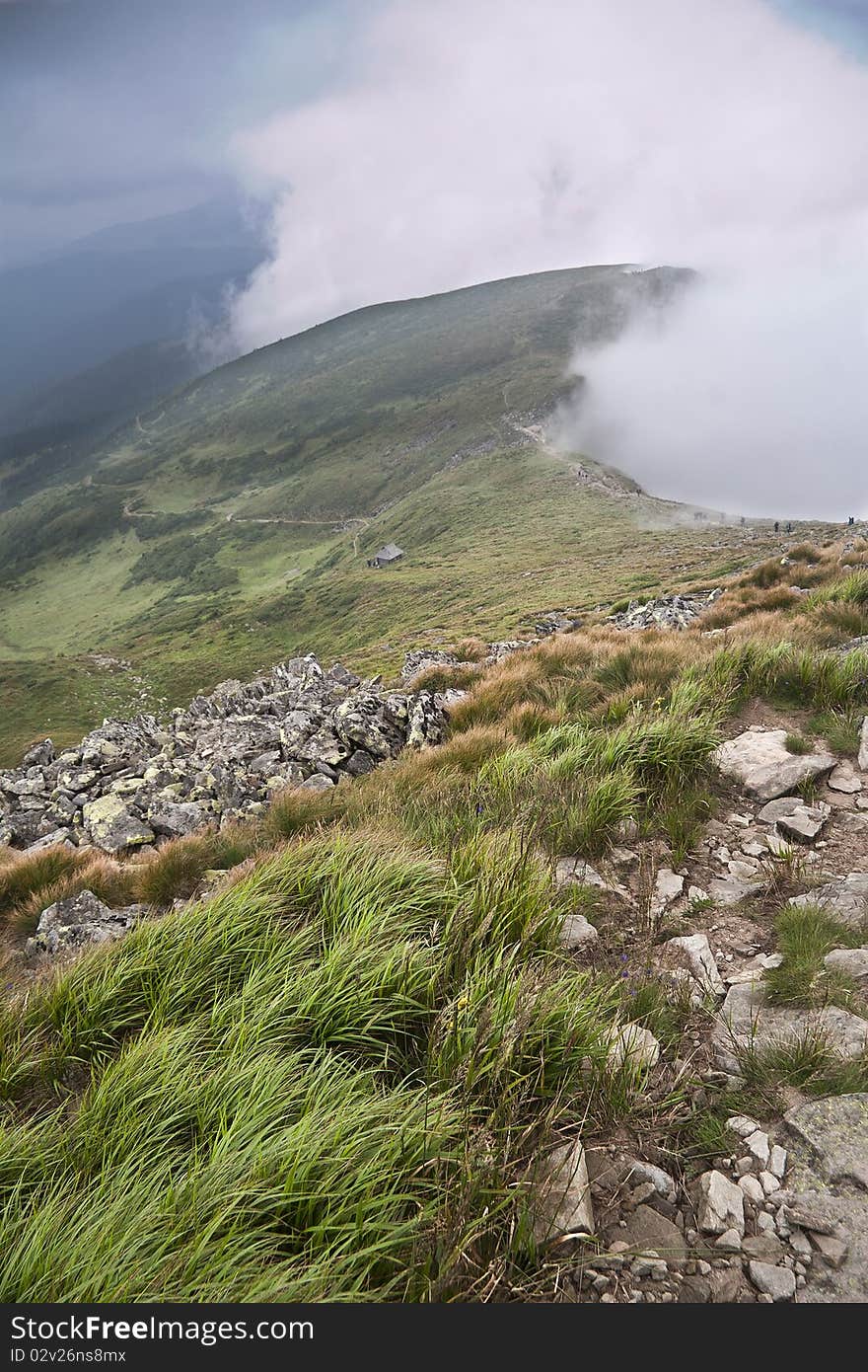 Mist from the mountain ridge. Mist from the mountain ridge