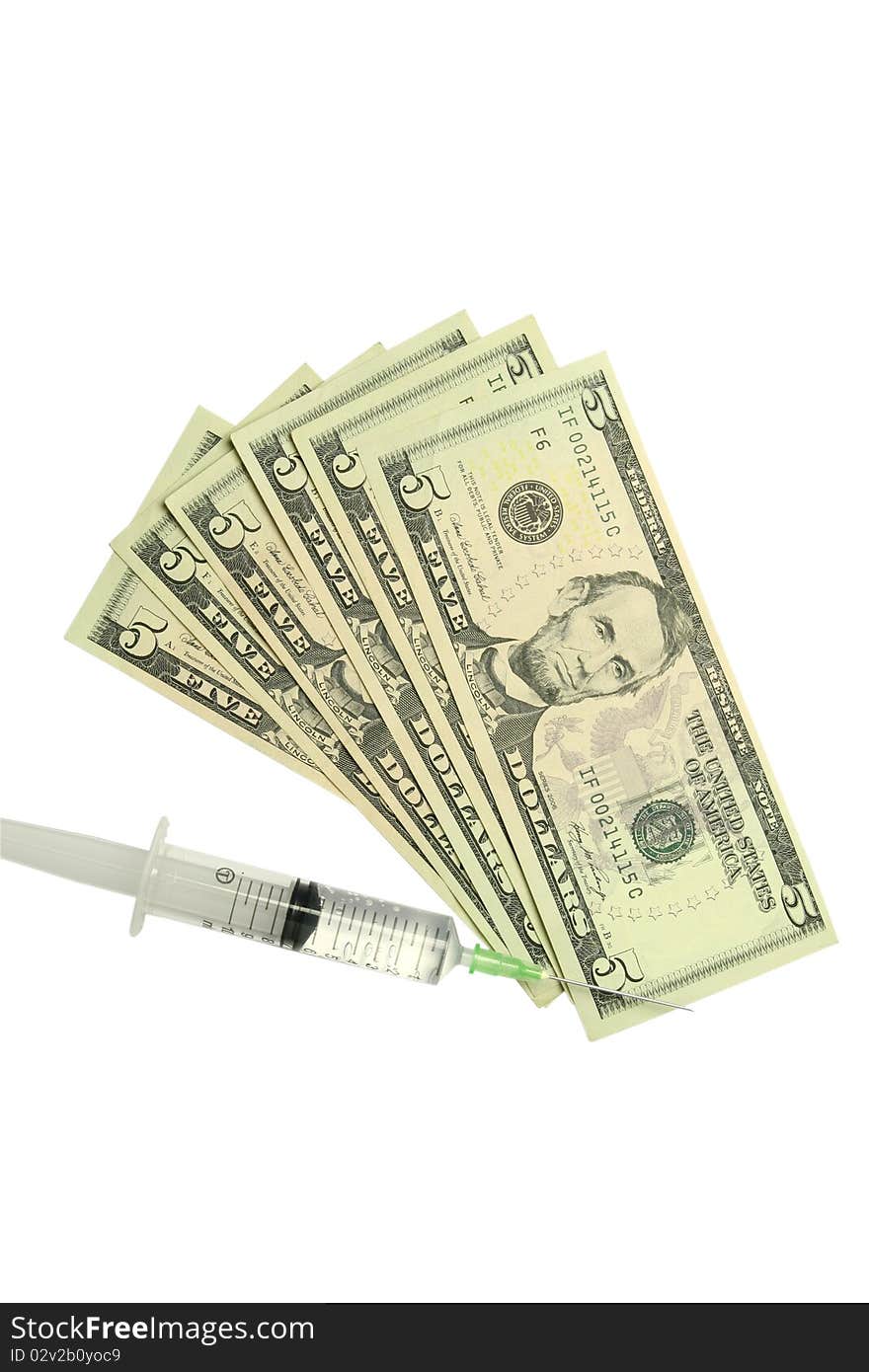 Five Dollar Bills And Syringe