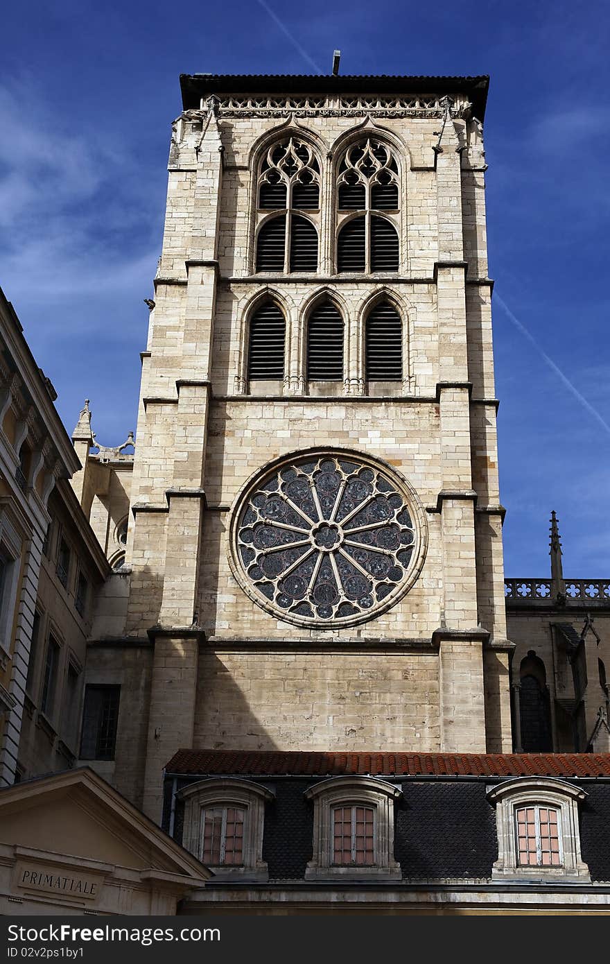 Bell tower of Saint-Jean cathedral in Lyon (France)