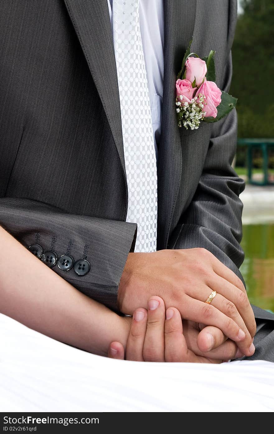 Bride and groom joined their hands. Bride and groom joined their hands