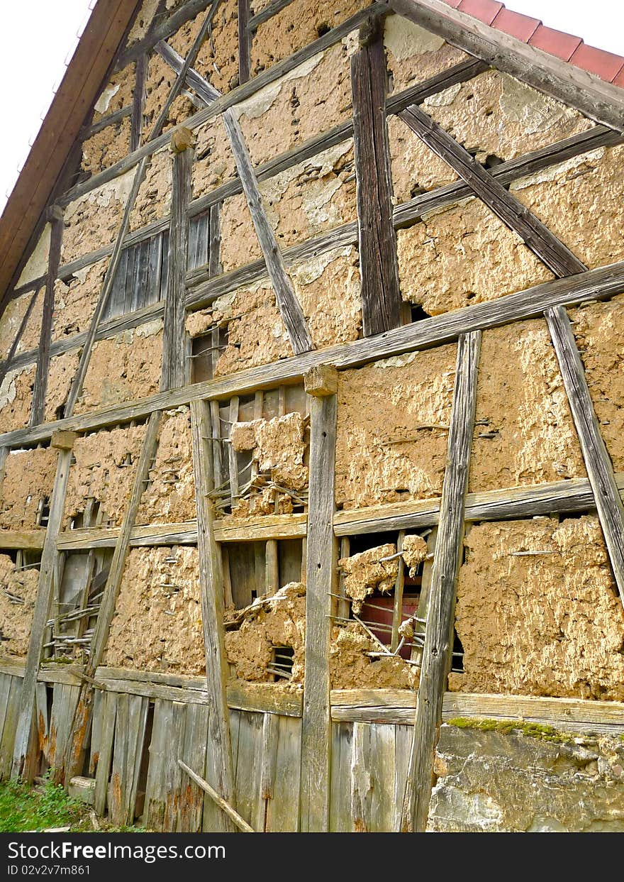 Decayed half-timbered farmhouse, Franken, Germany