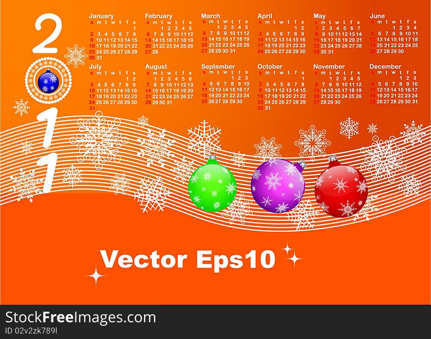 Calendar for year 2011. vector 10eps.