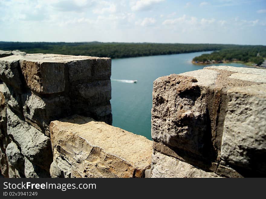 View of a lake from a tower