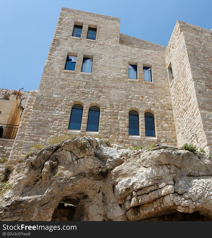 Ow angle view of building on the rock in Old City of Jerusalem