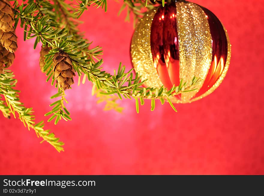 Decorations for christmas  on a red background. Decorations for christmas  on a red background