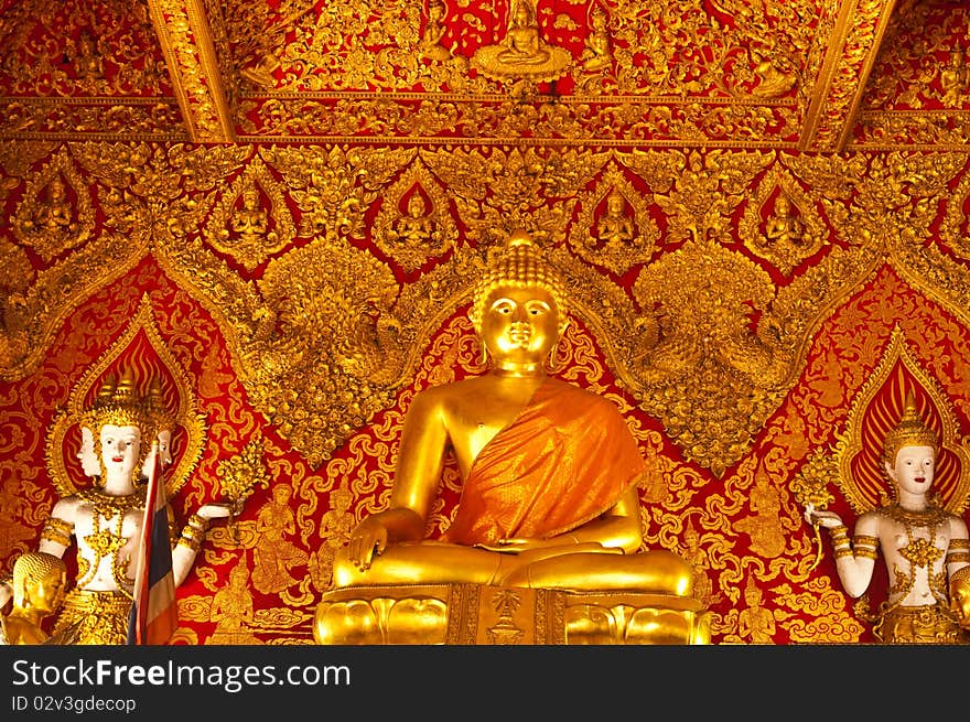 Gold buddha image in thai temple