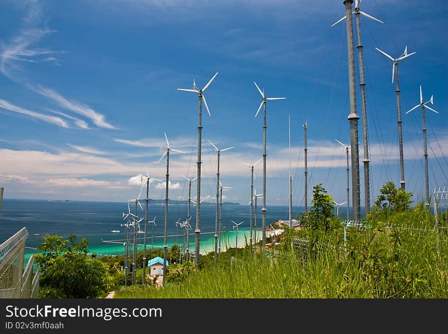 Windmill power plant on Koh Lan,Pattaya,Thailand