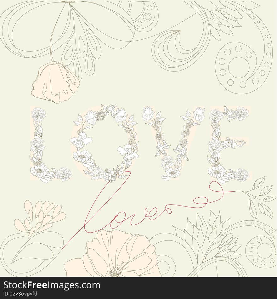 Inscription LOVE. Universal template for greeting card, web page, background