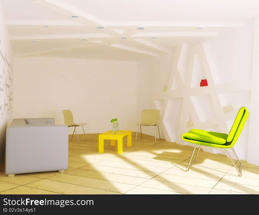 White liwing room with green elements