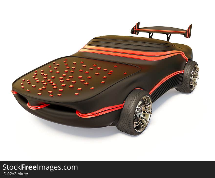 Black futuristic car on white background