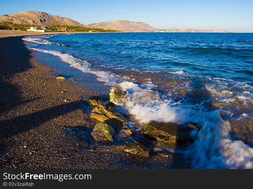 Sunset on the Mediterranean Sea. Rhodes. Greece