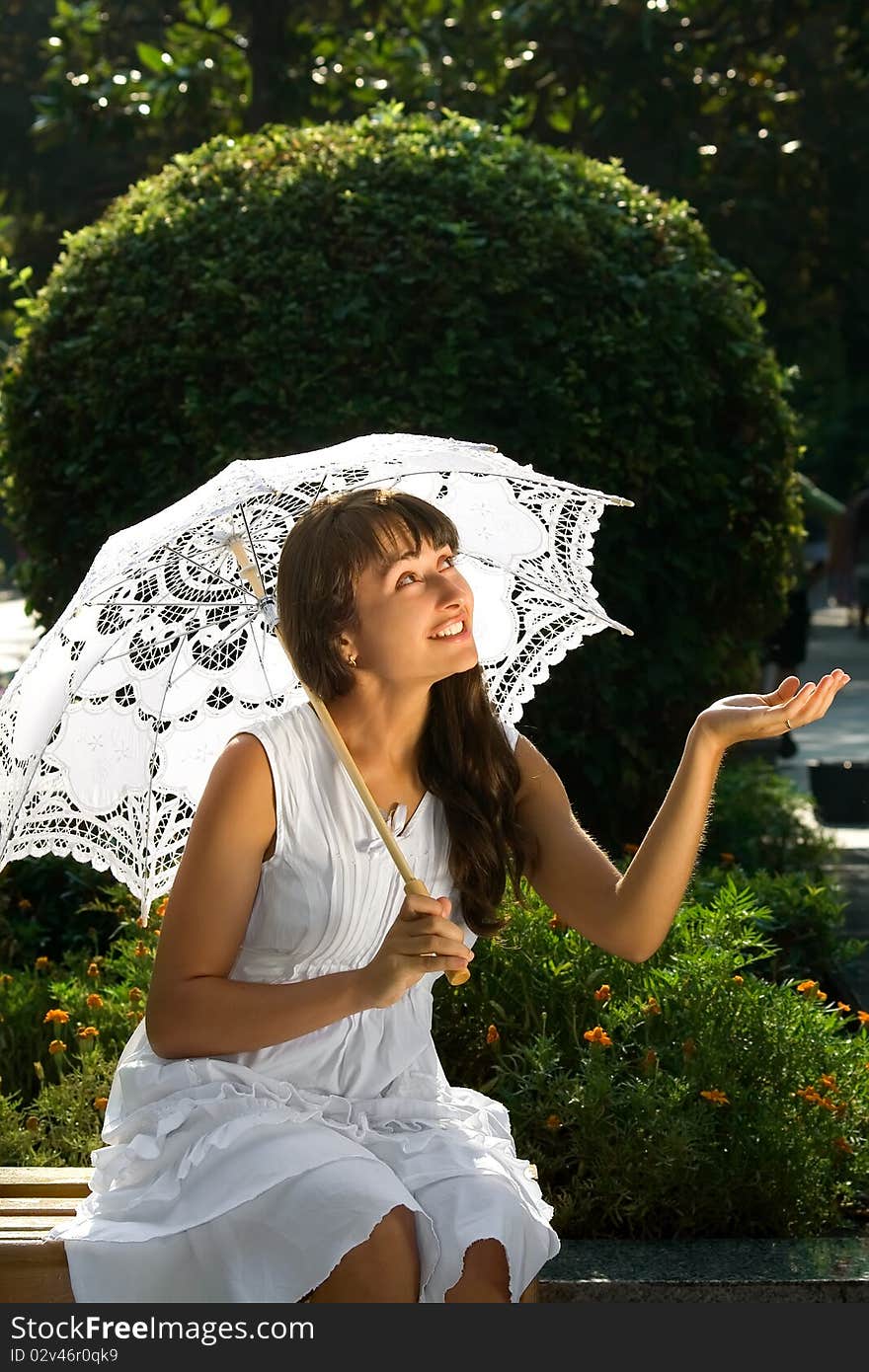 Emotional Lady With White Umbrella