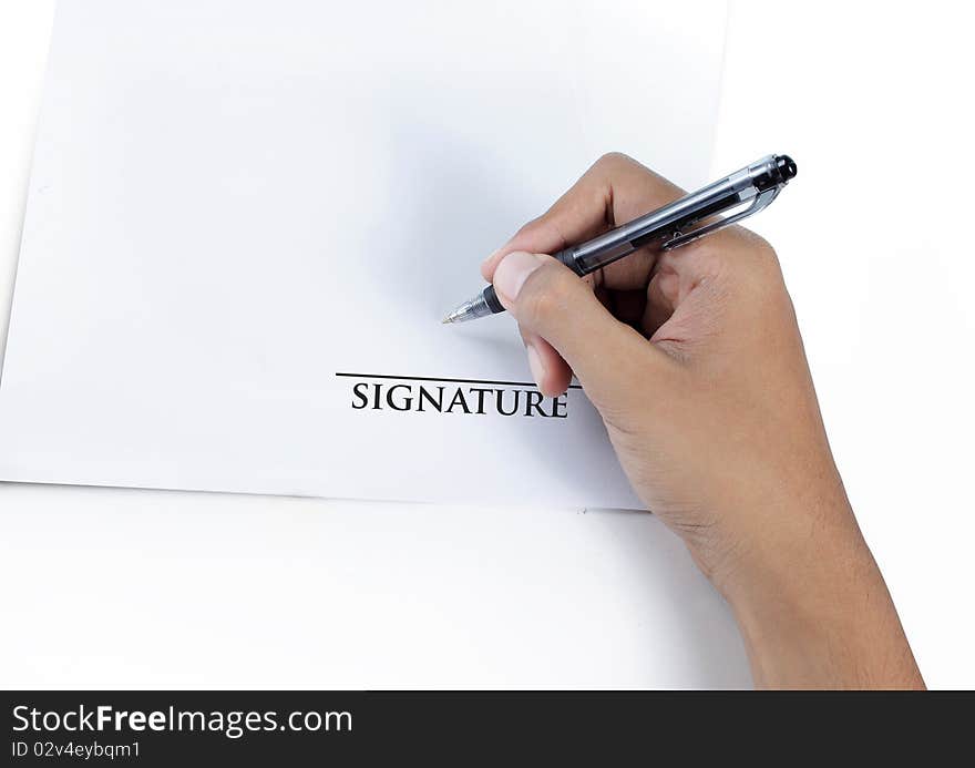 Gesture hand signing a signature on a piece of paper