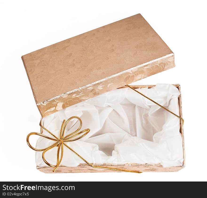 Open gift boxes with gold ribbon