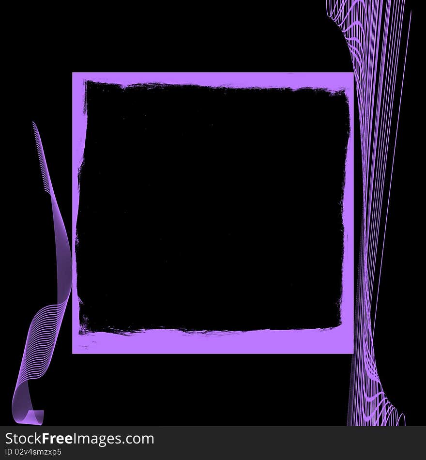 A black background with violet frame and abstract patterns. A black background with violet frame and abstract patterns