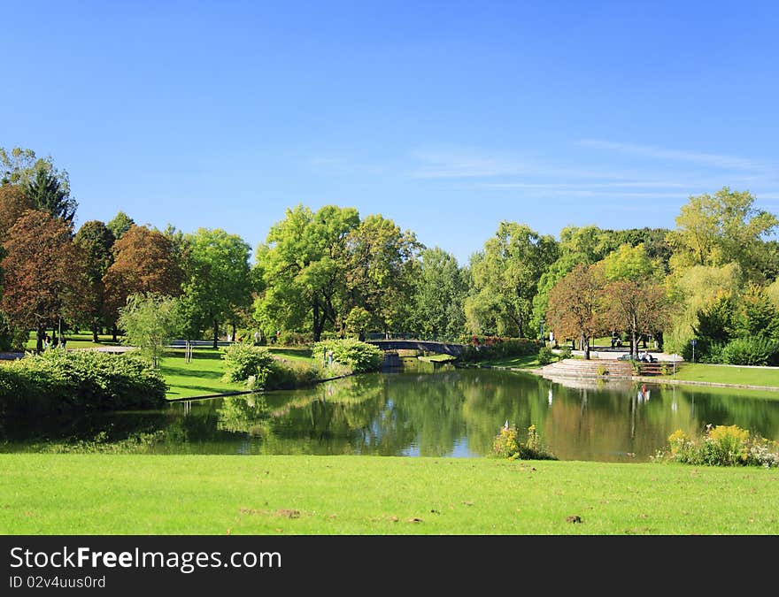 Colorful park with lake