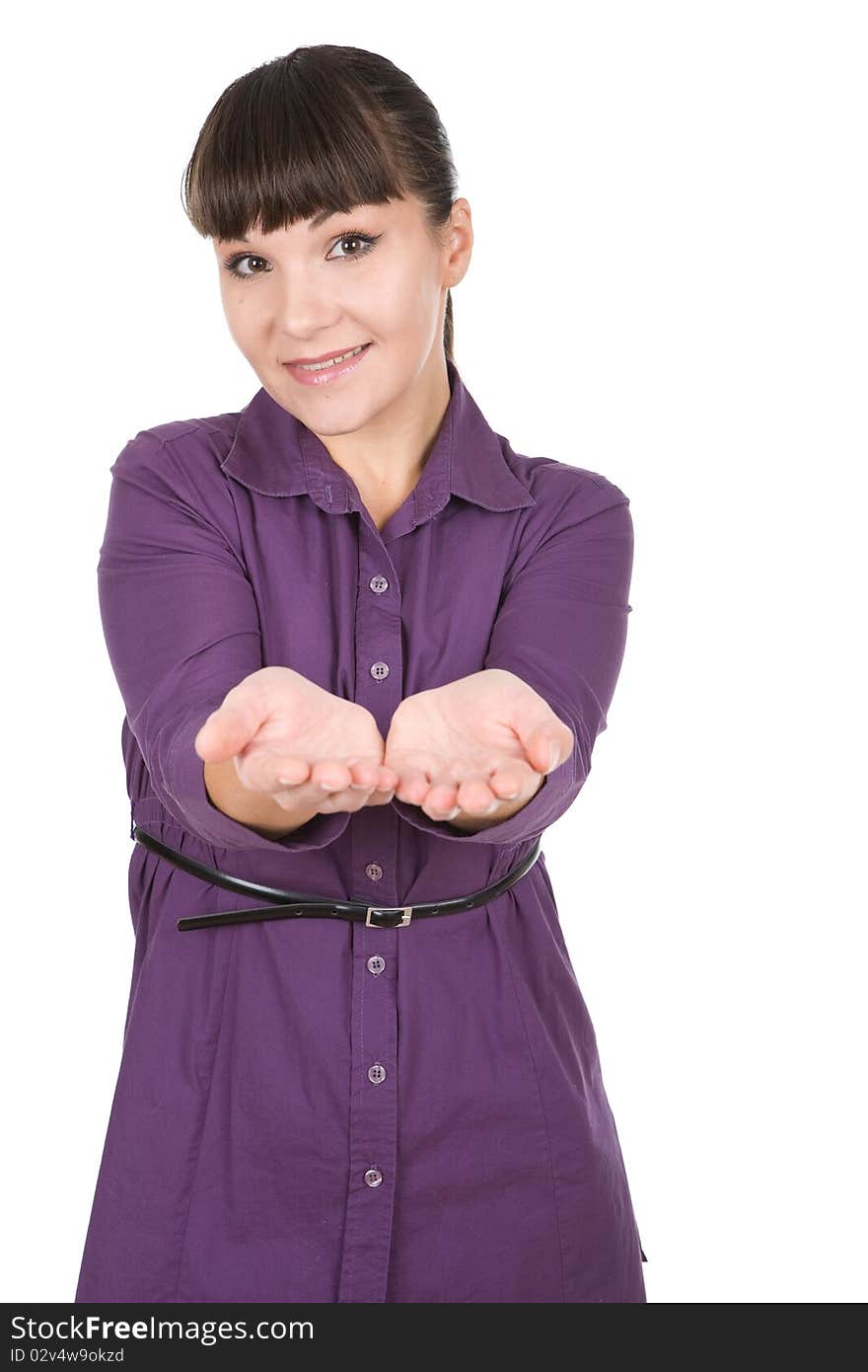 Young brunette woman over white background. Young brunette woman over white background