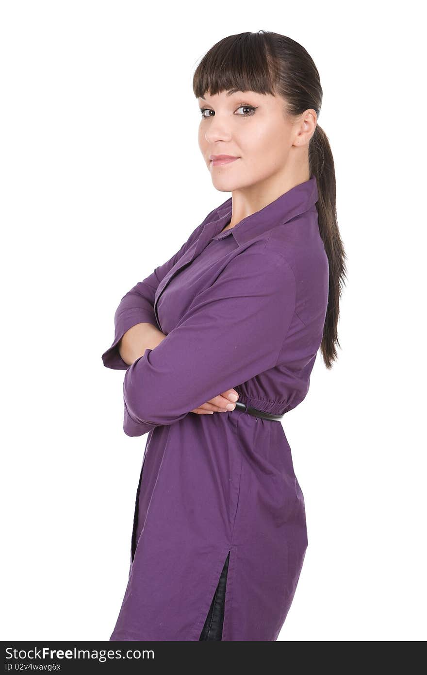 Young brunette woman over white background. Young brunette woman over white background