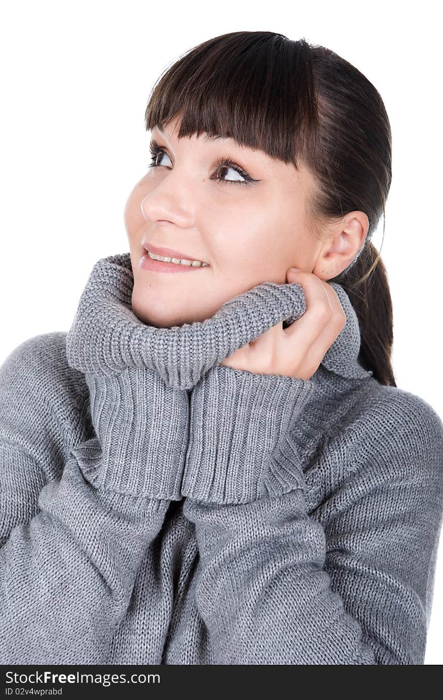 Young brunette woman over white background. Young brunette woman over white background