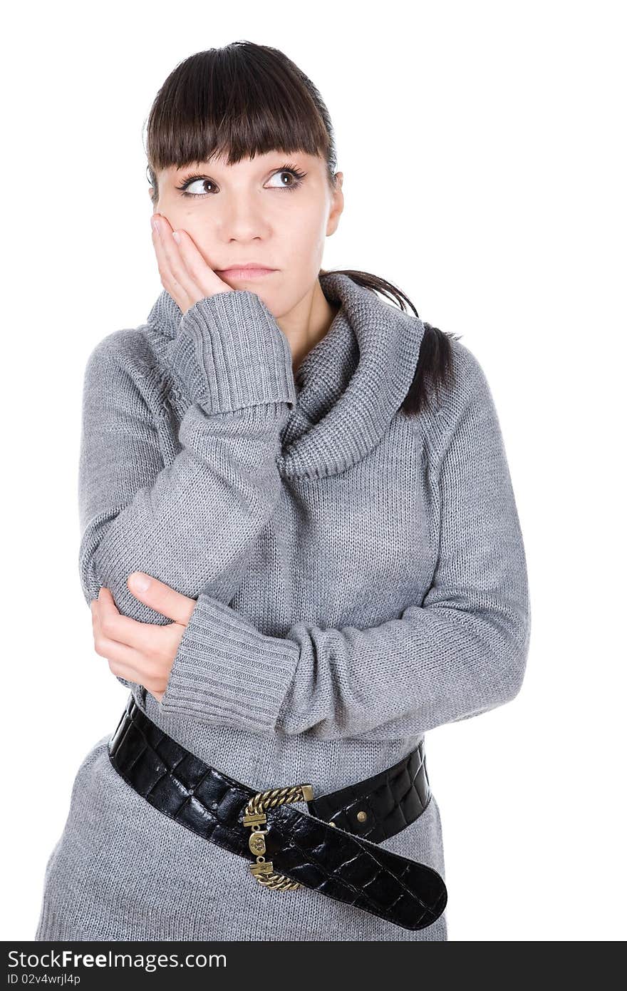 Young brunette woman over white background. Young brunette woman over white background