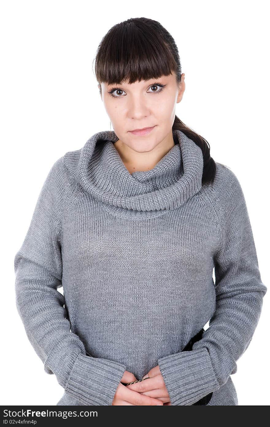 Young brunette woman over white background. Young brunette woman over white background