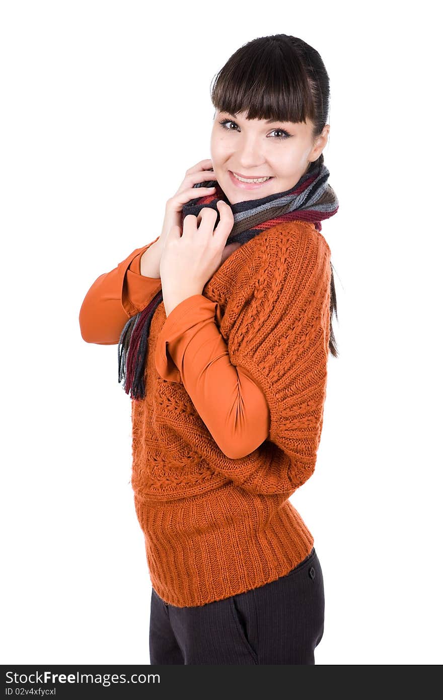 Young brunette adult woman over white background. Young brunette adult woman over white background