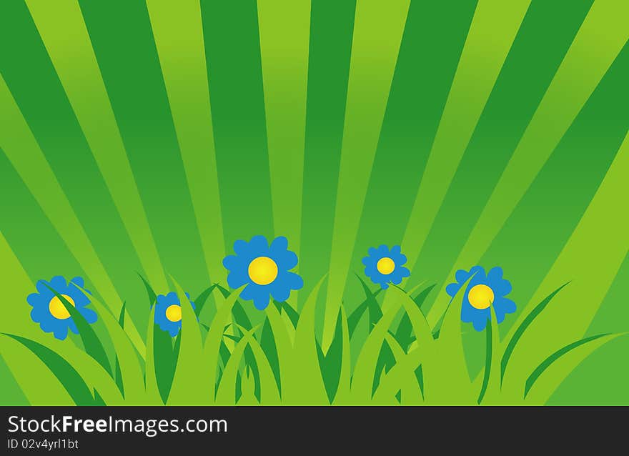 Blue flowers on green background. Blue flowers on green background