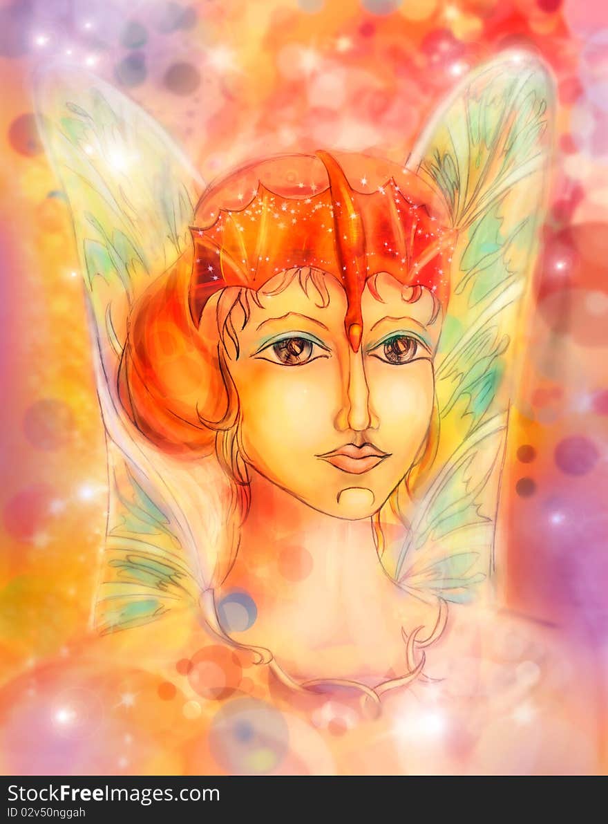 Fairy with a crown as a dragon, bright fiery picture