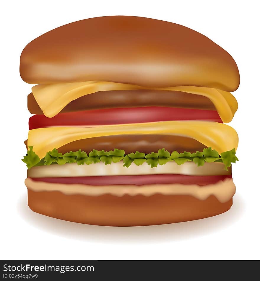 Photo-realistic vector illustration of the big cheeseburger isolated on the white background. Photo-realistic vector illustration of the big cheeseburger isolated on the white background.