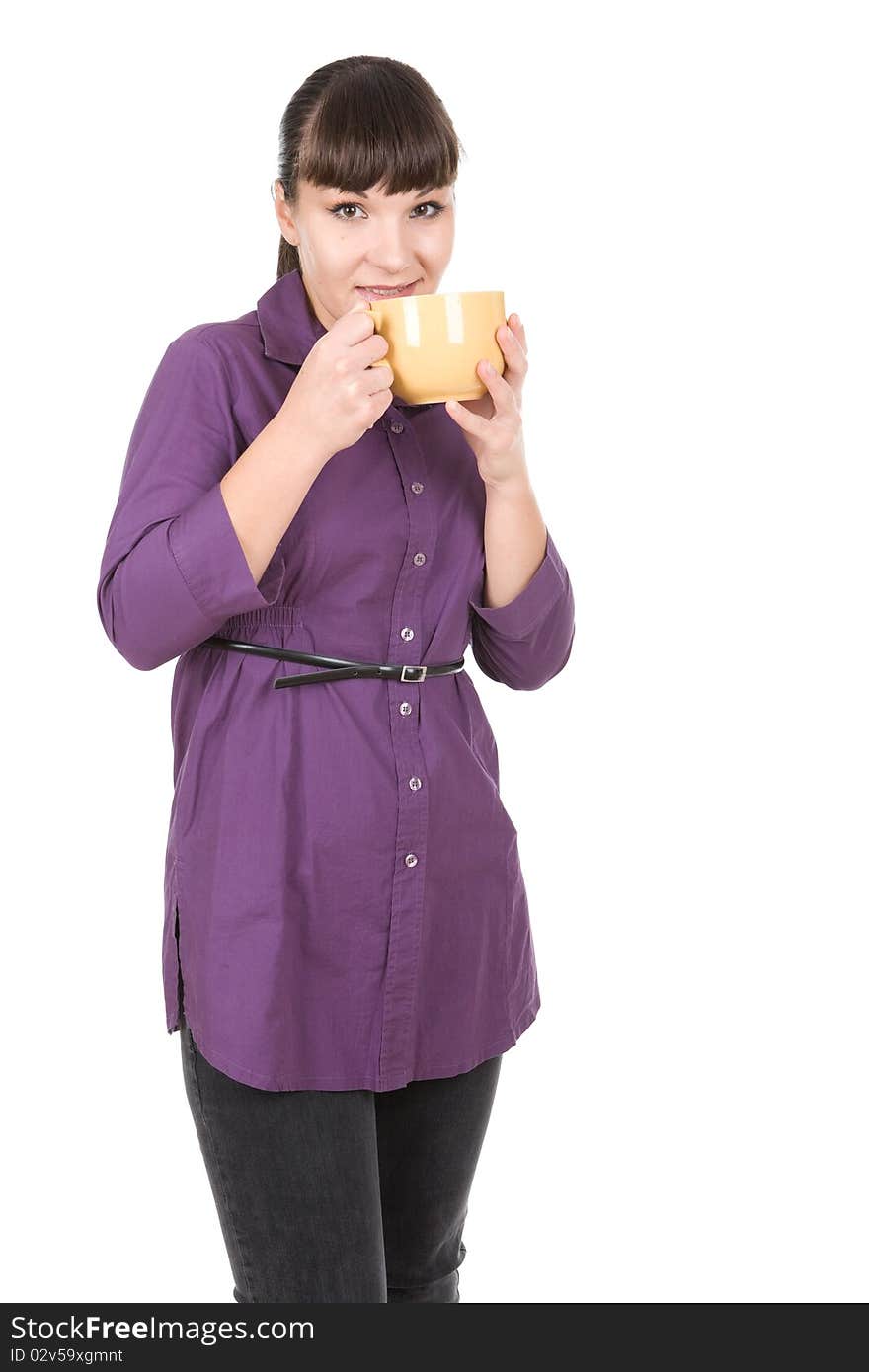 Young adult woman with cup of coffee