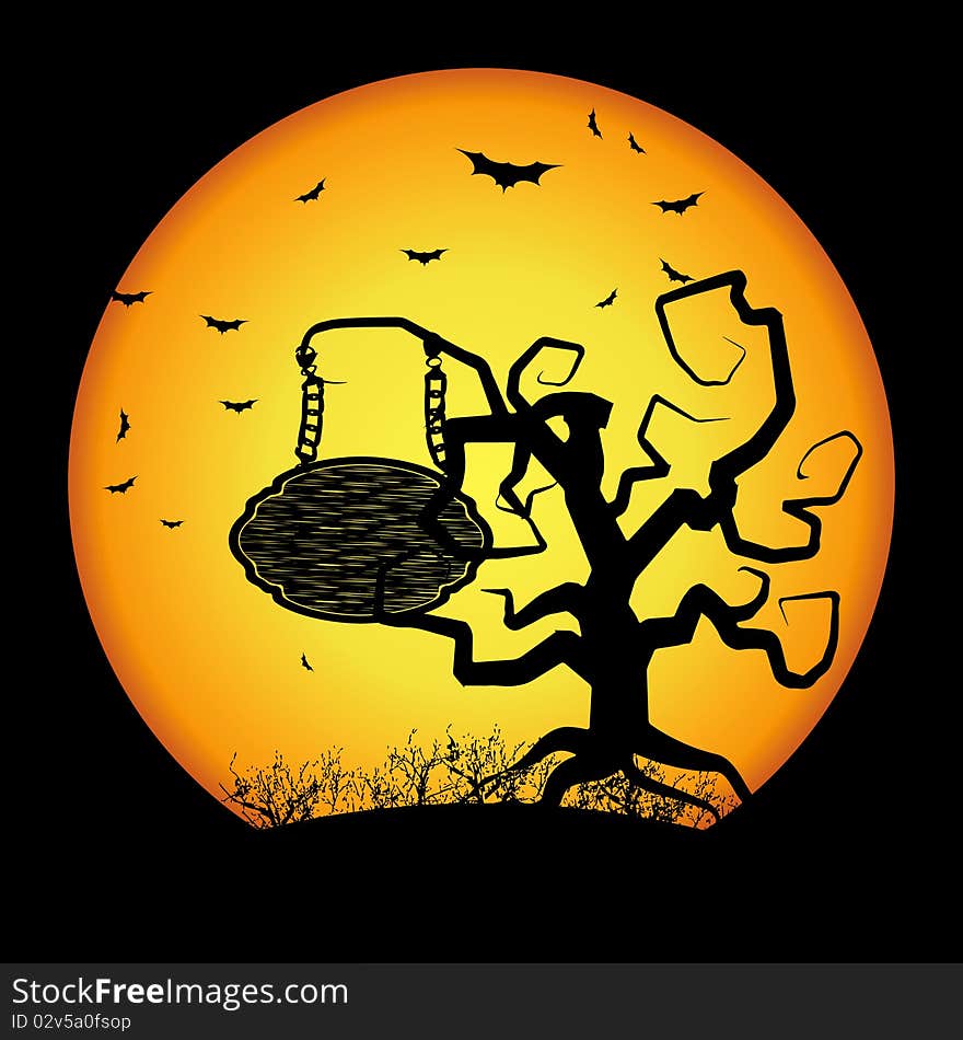 Halloween background Featuring a Dead Tree with a Sign BoardEPS 8  file included