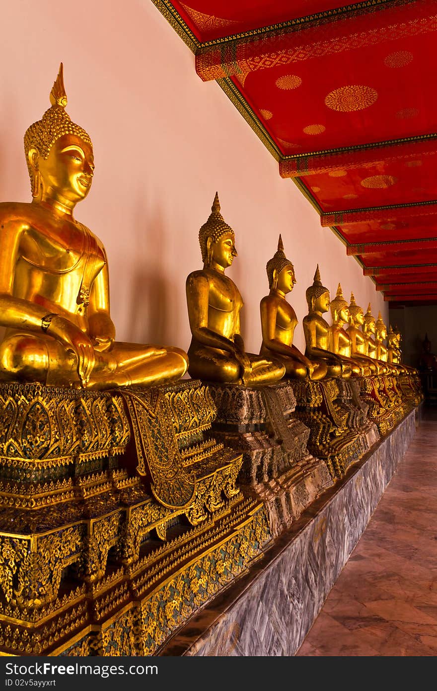 A Row Of Golden Buddha Statue