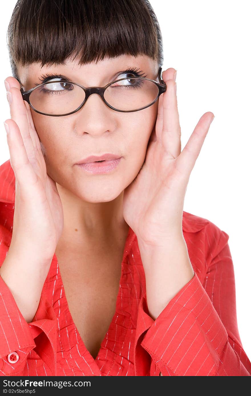 Young adult woman with glasses. over white background. Young adult woman with glasses. over white background